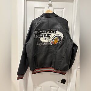 Vintage South Pole Enter The Millennium Black Faux Leather Jacket Large Mens Y2K